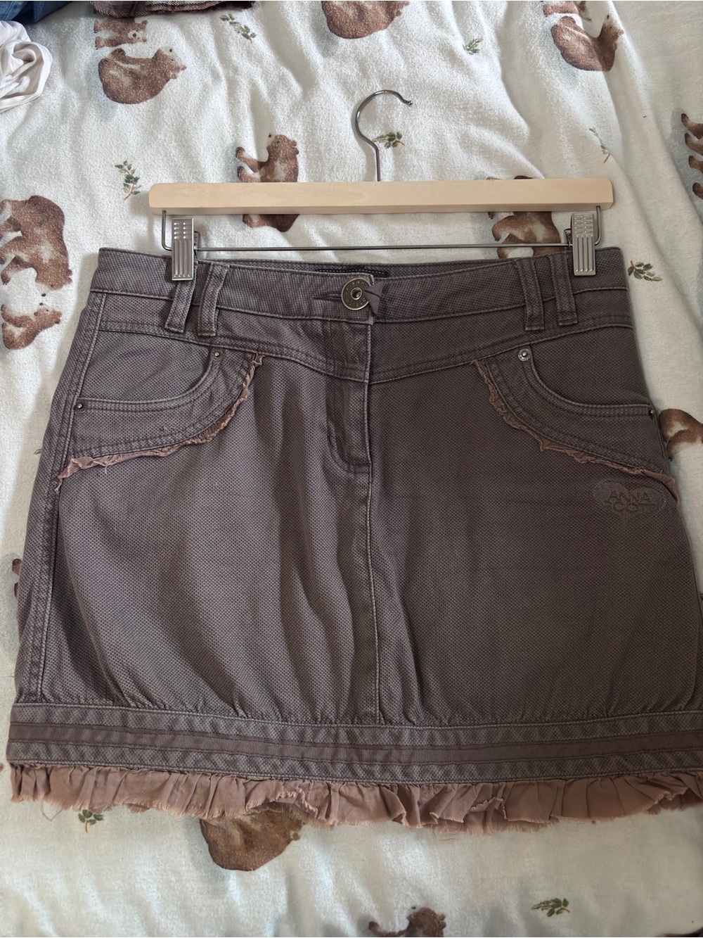 Women’s Brown Casual Mini Skirt with Ruffle Trim